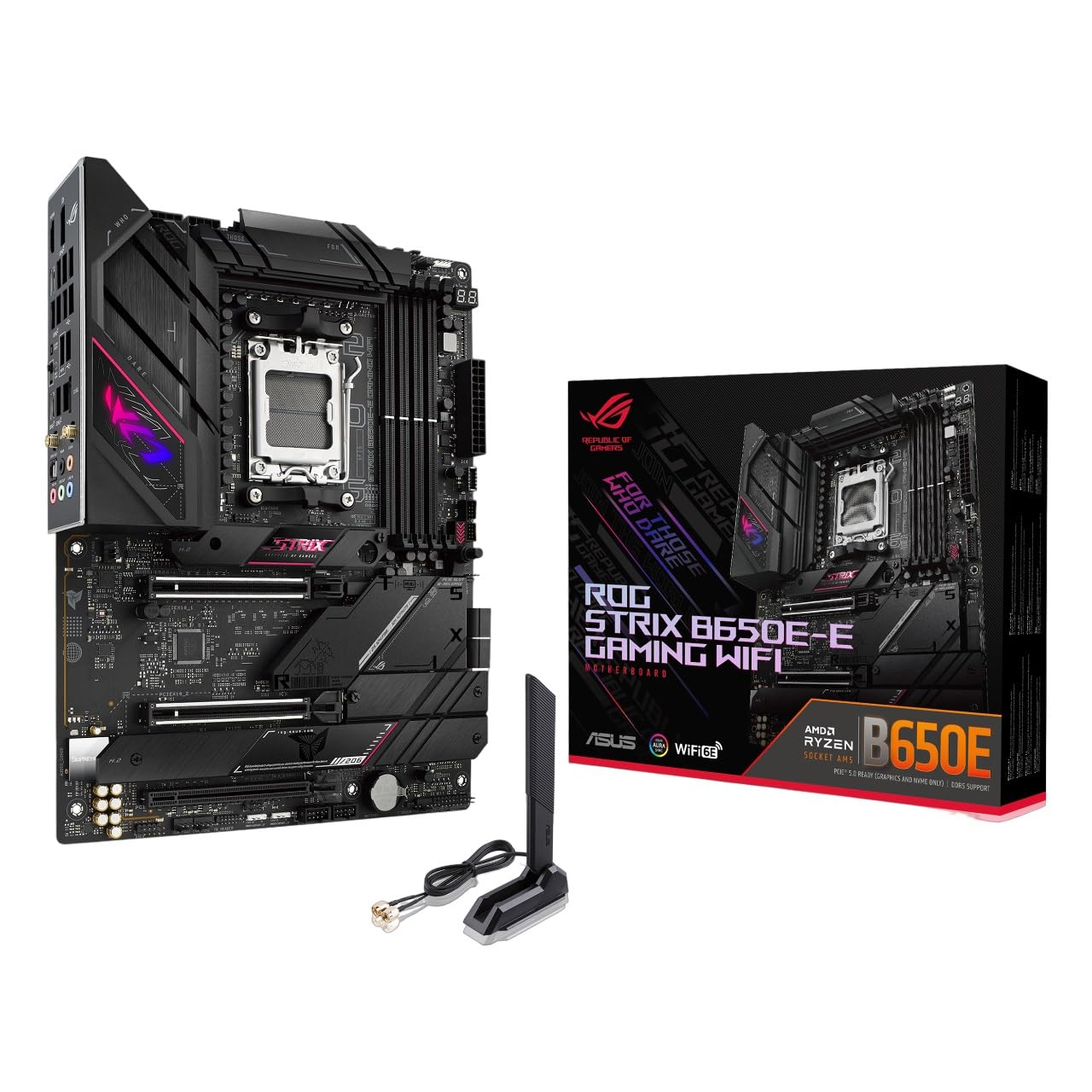 The ASUS ROG STRIX B650E-E GAMING WIFI is a high-performance ATX motherboard designed for AMD CPUs, introduced by ASUS in October 2022. This motherboa