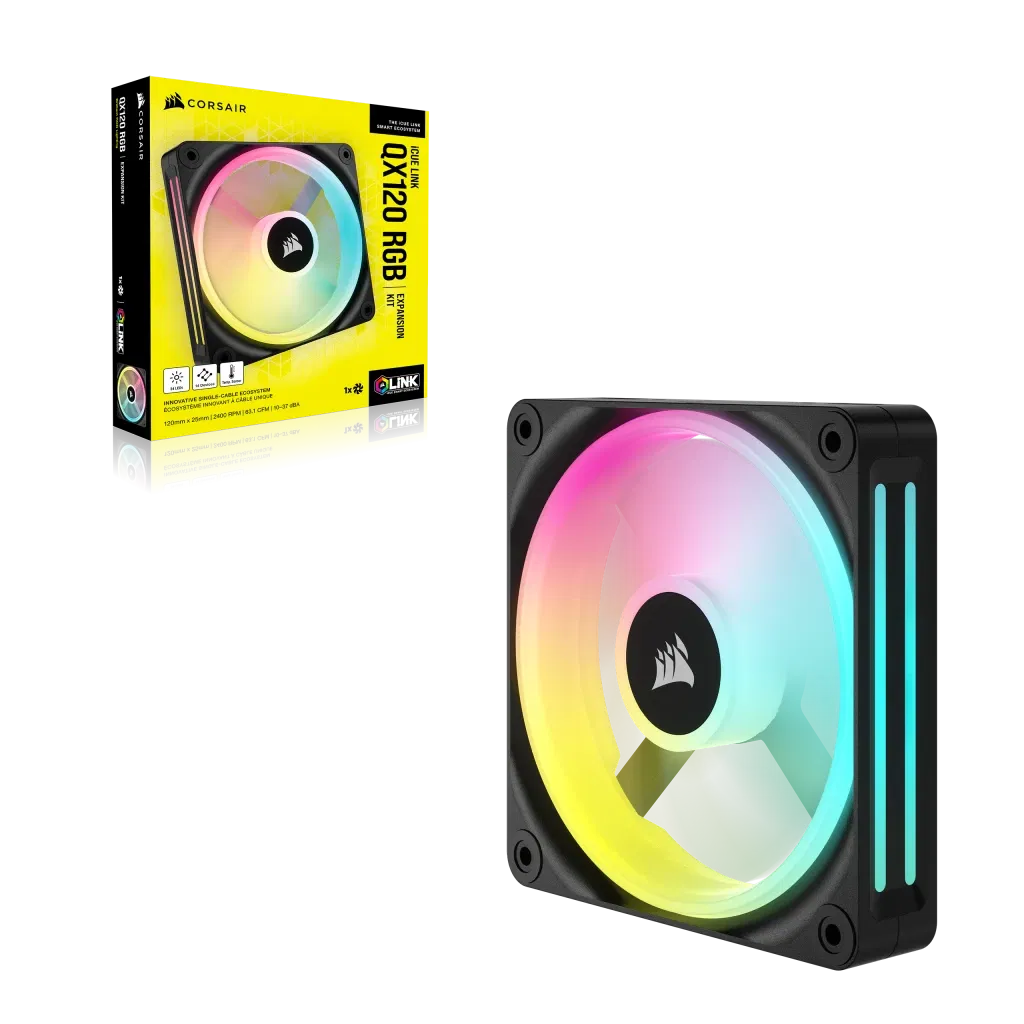 The CORSAIR iCUE LINK QX120 RGB Expansion KIT is a high-performance 120mm system fan designed for advanced cooling and visual customization within the
